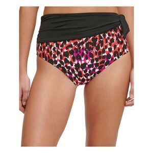 DKNY Women's Red Animal Print Lined Side Tie Sash High Waisted Swimsuit Bottom L